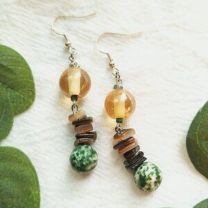 Earthy Whimsigoth Jasper & Shell Earrings – Dainty Boho Earrings, Rustic Witchy